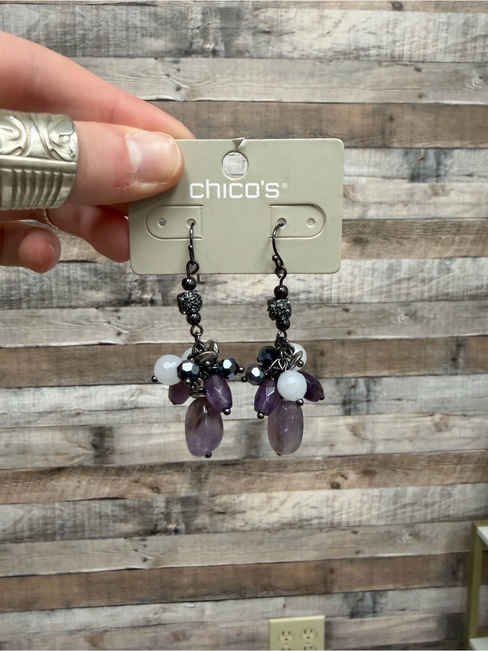 Chico's Purple/white stones dangle earrings N/A
